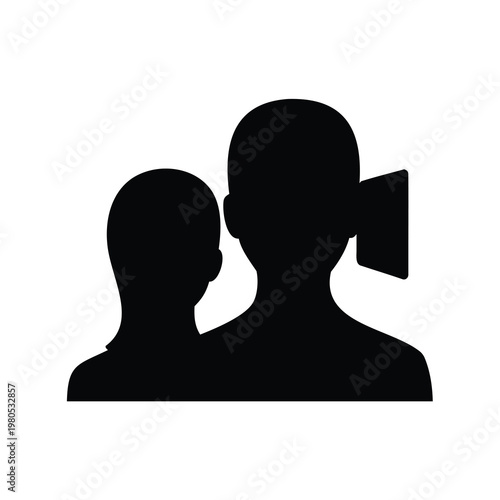 Black silhouette illustration of two faceless people with camera on the head