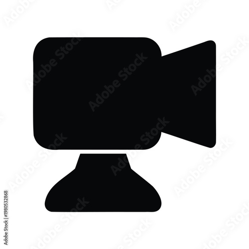 Elegant and minimal black video camera icon isolated on white background