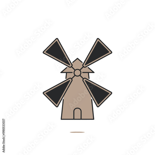 Minimalist Windmill Icon Illustration, a graphic representation of traditional energy and rural charm, symbolizing renewable power and sustainable living