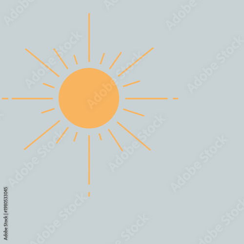 A minimalist illustration of a stylized sun with radiating rays, symbolizing energy and warmth against a light grey background