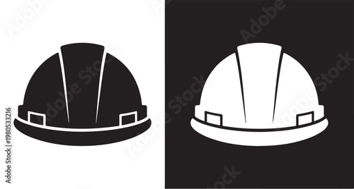 Hard hat vector icon design set. safety helmet black silhouette and white on dark background.