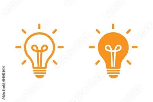 Light bulb with rays shine icon set. Idea symbol. Electric lamp, light, innovation, solution, creative thinking, electricity. Outline, flat, and colored symbol illustration.