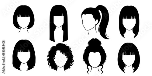 Several hairstyles of women with different haircuts and styles are shown.