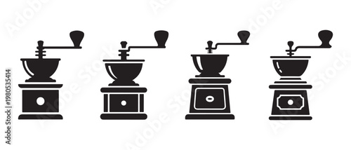 Set of Vintage Coffee Grinders with Handles, Flat Icons.