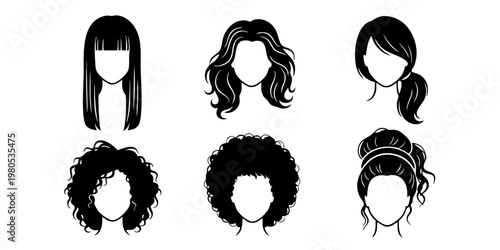 Six different hairstyles illustrated in black and white on a plain background