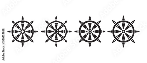 Geometric Wheel Icons Set. in a Row on a Clean White Background.