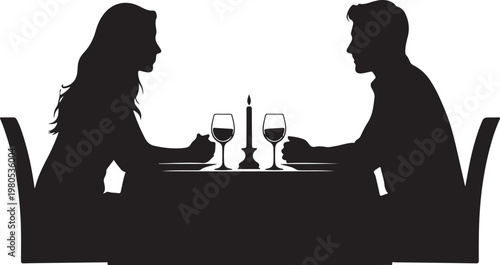 Black silhouette couple dining at