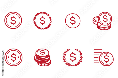 Digital currency and money coin icons for financial transactions online banking cryptocurrency investment e-commerce wealth management and global economy,