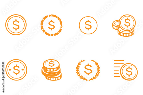 Digital currency and money coin icons for financial transactions online banking cryptocurrency investment e-commerce wealth management and global economy,