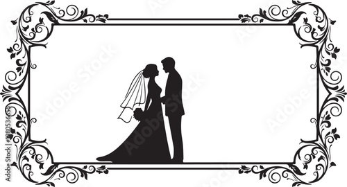 Black silhouette wedding couple in