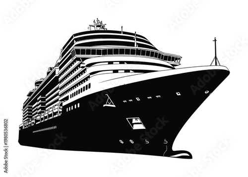 Vector of a large cruise ship with multiple decks and a sleek modern design.