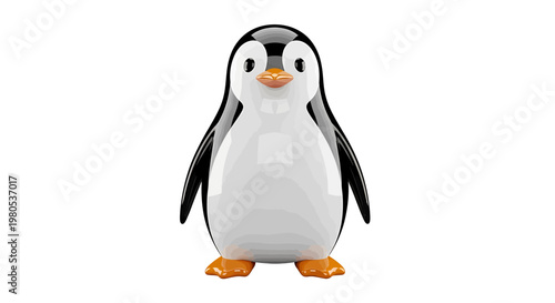 Cute cartoon penguin illustration standing and looking forward with a happy expression, white background