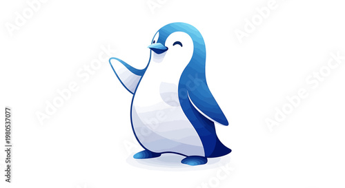 Adorable and friendly cartoon penguin illustration, happily waving its flipper, showcasing a cheerful and welcoming design for various digital and print applications