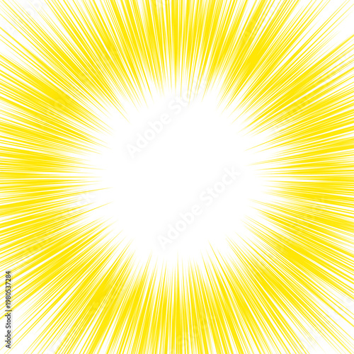 中心に白い余白のある黄色いウニフラッシュ･集中線 - 背景全面に広がる漫画風の光線のイラスト素材