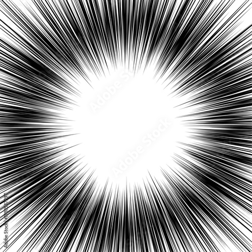 中心に白い余白のある黒いウニフラッシュ･集中線 - 背景全面に広がる漫画風の爆発･効果線イラスト素材