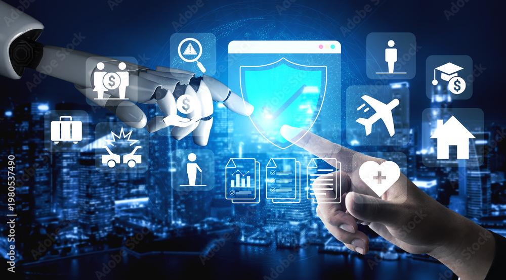 Obraz premium AI analyzing insurance data for claims, risk prediction, and fraud detection, improving policy management and customer support Parse