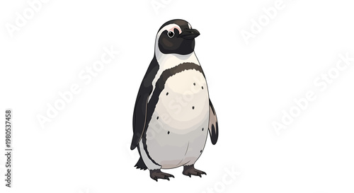 Captivating illustration of a majestic black and white penguin standing upright, showcasing its distinctive markings. Ideal for educational and nature-themed designs