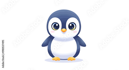 Adorable cartoon penguin illustration with big eyes and a cute expression, perfect for children's content and playful designs