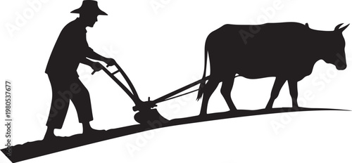 Man plowing field with ox farming