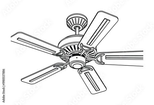 Vector of a classic ceiling fan with five blades designed for modern interiors