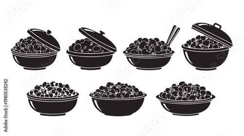 Assorted Bowls of Beans Silhouette Collection with Chopsticks