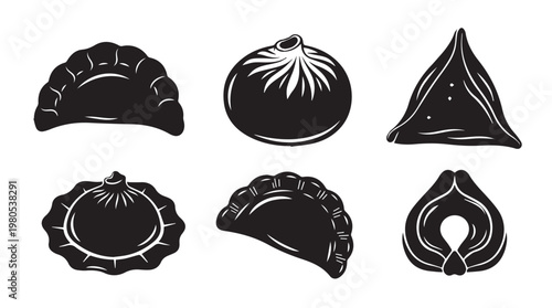 Assorted Dumplings Silhouettes Set for Culinary Design and Food Branding