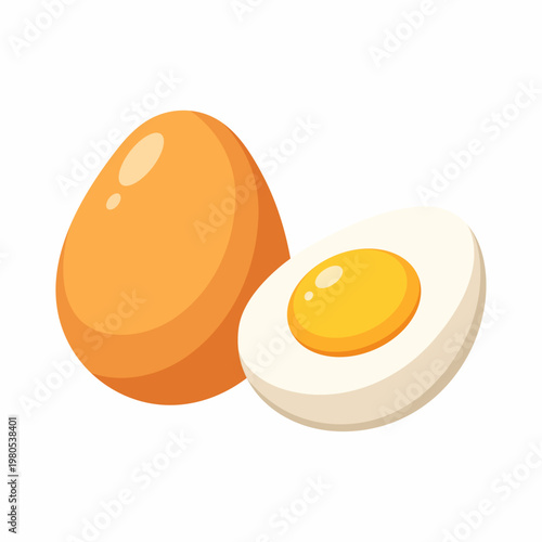 Chicken Eggs Whole And Half Cut Flat Vector Illustration