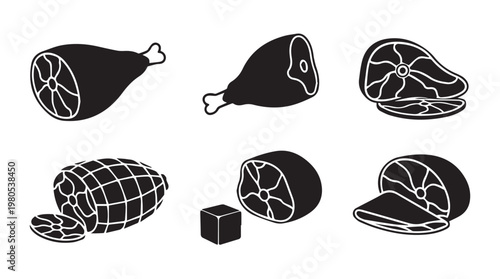 Assorted Meat Cuts and Cubes in Simple Black Silhouette Style