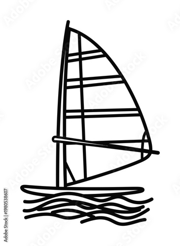 Minimalistic vector of a sailboat with a large sail navigating through calm waters.