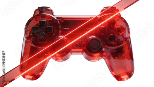 No Gaming Sign 3D Red Transparent Game Controller Prohibited Symbol