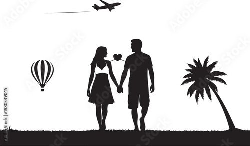 Silhouette of couple holding hands
