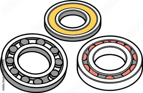 Bearing Mechanical Engineering Illustration Design. Ball Bearing Industrial Component Design. Metal Bearing Machine Part Illustration. Bearing Machinery Component Design Illustration. Engineering Bear