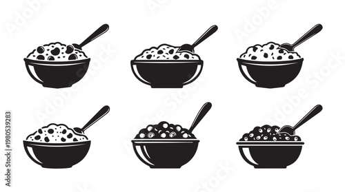 Cereal bowls with spoons in simple graphic style