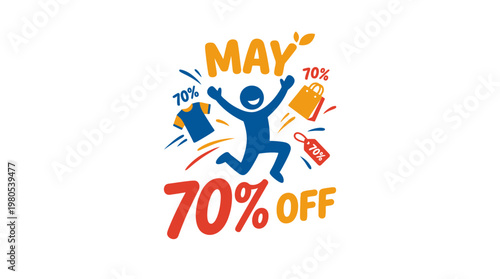 May 70% Off Sale Banner with Cheerful Character
