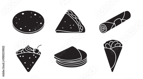 Diverse Flatbreads and Wraps Collection in Silhouette Style