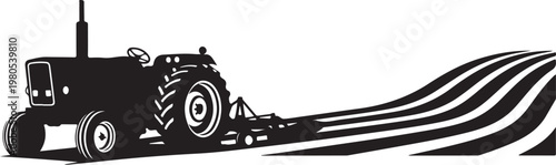 Tractor plowing field farming