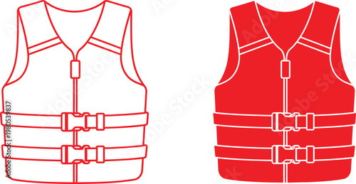 Red life jacket vest front view safety flotation device illustration