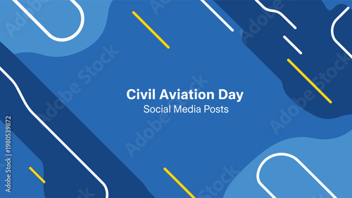 Civil aviation day social media template displays a professional blue abstract background with dynamic shapes and lines.