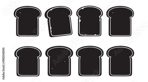 Eight Sliced Toast Shapes Isolated on White Background Vector Art