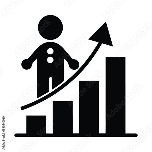 Modern Profit Increase Silhouette Icon. Minimal Business Growth Symbol