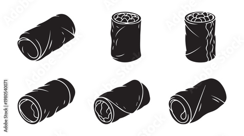 Fresh spring rolls in silhouette against a white background