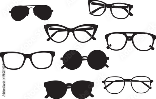 Various black glasses silhouettes