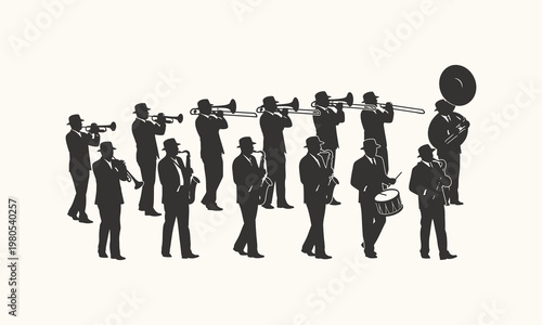 Bilde på lerret A marching band performing on street.