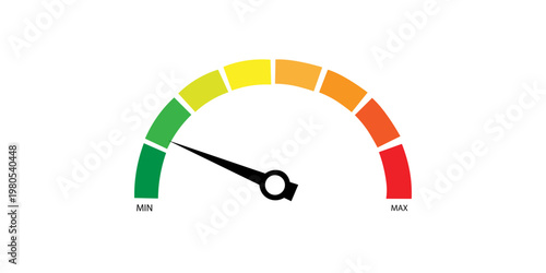 Speed metering icon isolated on white background. vector illustration modern flat design. Minimum and maximum measuring dial. Colorful infographic gauge sign. car performance measurement symbol.