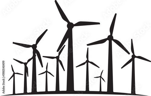 Wind turbines on a plain windmills