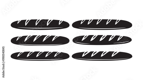 Six Baguettes arranged in two rows on a white background