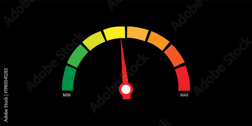 Speed metering icon isolated on white background. vector illustration modern flat design. Minimum and maximum measuring dial. Colorful infographic gauge sign. car performance measurement symbol.