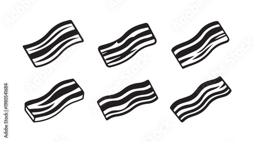 Six Slices of Bacon Laid Out in a Grid with Simple Black and White Line Art Style