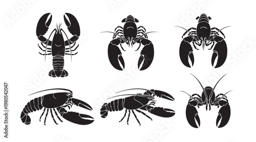 Various Lobster Silhouettes on White Background for Seafood Design