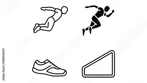 Sport Icon Collection: A set of black and white vector icons related to sports and athletic activities. The image showcases the core elements of the sport.